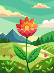 Fototapeta na wymiar Floral Vector Landscape Background featuring vibrant blooms and lush greenery