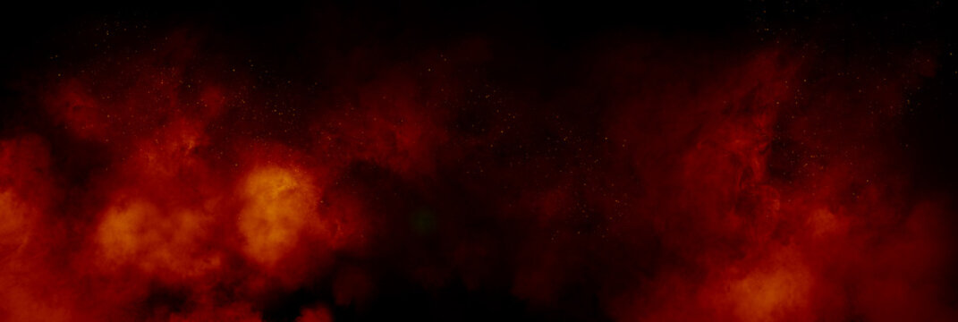 An abstract background header with red smoke and sparks on a black background.