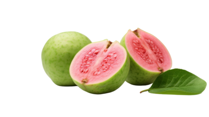 Lush green and pink fruits with vibrant leaves in a harmonious group