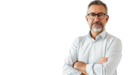 A man with glasses stands confidently, arms crossed