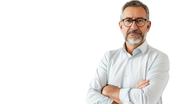 A man with glasses stands confidently, arms crossed