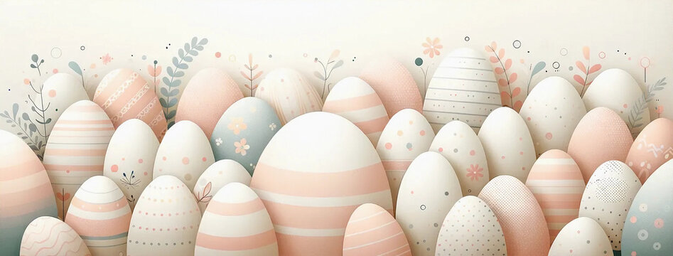 An Easter-themed wallpaper banner with pastel eggs