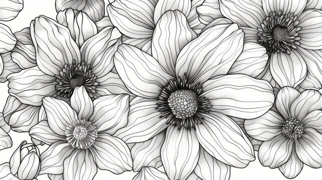 Black and white coloring page of flowers