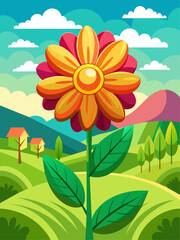 Picturesque flower vector landscape background with vibrant blooms and lush greenery creates a serene and idyllic outdoor scene.