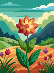 Fototapeta na wymiar Flower vector landscape background with vibrant flora and lush greenery.