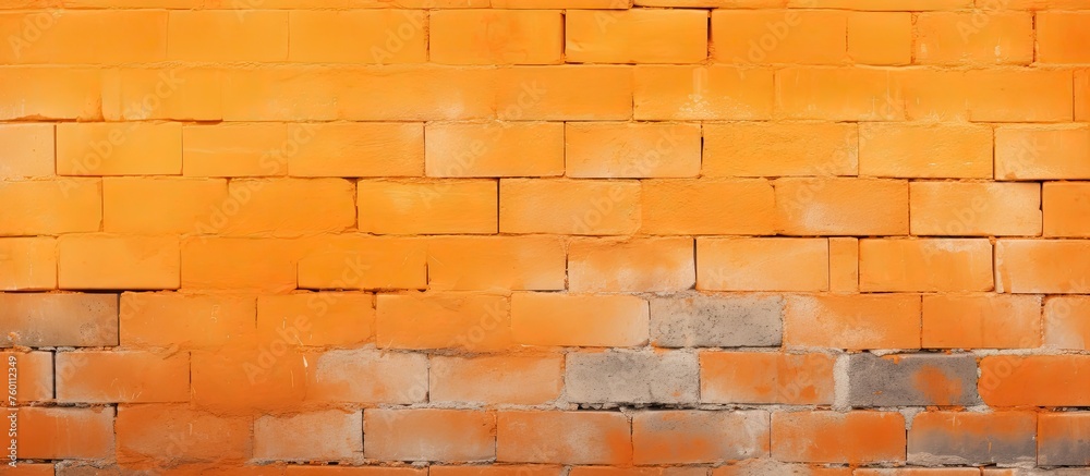 Wall mural A close up of a brown brick wall with a hint of amber and orange tints, smoke billowing out. The rectangle brickwork adds depth and texture