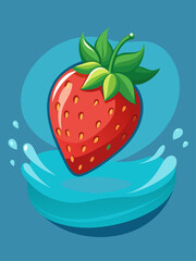 Refreshing strawberries floating on a tranquil water surface.