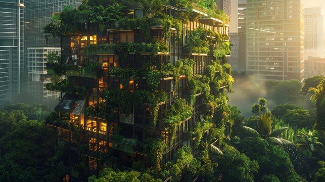 Building with plants ecodesign for carbon reduction, ecology and sustainable. Urban nature concept, green innovation and low carbon emissions