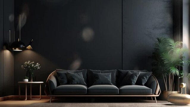 3D Render. Modern dark house interior background, wall imitation.
