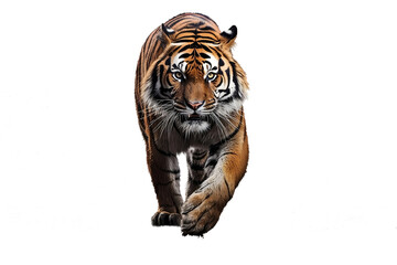 Powerful tiger navigating through lush jungle, depicted