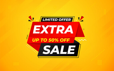 Extra Sale banner for web or social media. sale banner promotion template with discount tag. limited time offer, Get extra discount. Commercial poster, sale background vector illustration