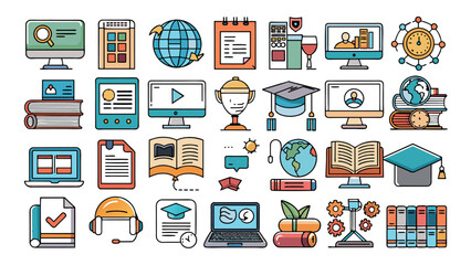 Simple Set of Online Education Related Vector Line Icons. Contains such Icons as Video Tutorial, E-book, On-line Lecture, Education Plan and more