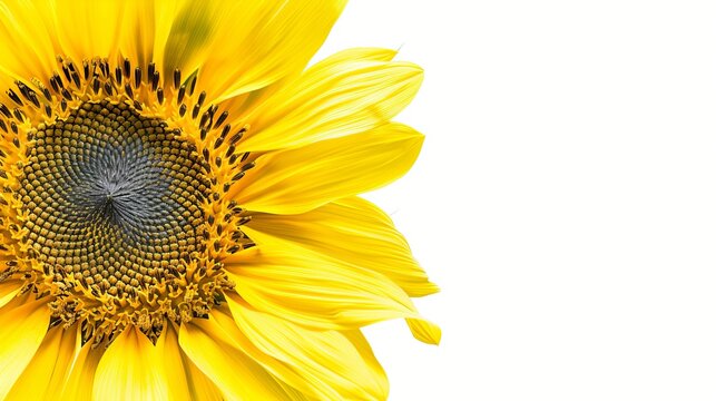 Close-up of a sunflower isolated on a white background. Floral abstract backdrop