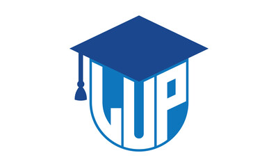 LUP initial letter academic logo design vector template. school college logo, university logo, graduation cap logo, institute logo, educational logo, library logo, teaching logo, book shop, varsity	
