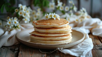 A stack of pancakes sitting on top of a white plate