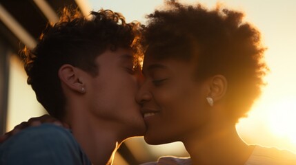 A couple kissing in the sun