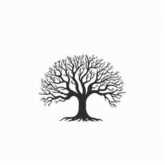 A black tree logo is drawn on a white background. The tree has a thick trunk and branches are long and curved.