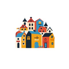 Fototapeta premium A colorful graphic of a cluster of houses in a variety of shapes and sizes.