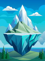 Iceberg landscape vector background with a towering glacier emerging from the ocean.