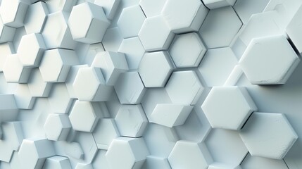 A visually appealing composition of white hexagonal structures with a 3D rendering effect and shadow play