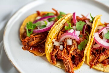 Tacos de cochinita pibil from above (mexican pulled pork tacos)