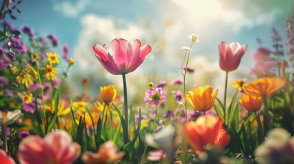 Obraz na płótnie Canvas Colorful spring flower garden blooming. Springtime idea