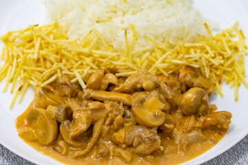 Traditional chicken stroganoff with mushrooms
