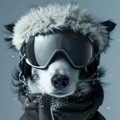 dog wearing ski goggles.