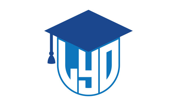 LYO initial letter academic logo design vector template. school college logo, university logo, graduation cap logo, institute logo, educational logo, library logo, teaching logo, book shop, varsity	
