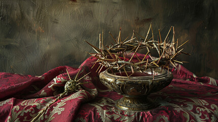 Divine Presence: Eucharist and Sacred Transformation with Crown of Thorns and Portrait of Jesus Christ.