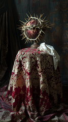 Divine Presence: Eucharist and Sacred Transformation with Crown of Thorns and Portrait of Jesus Christ.