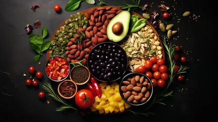 Foto op Canvas Assorted nuts, seeds, and legumes artfully arranged representing healthy eating and vegetarian lifestyle © Eleanor Richards