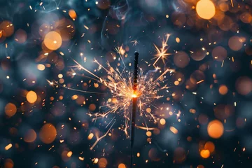 Foto op Plexiglas Welcome the new year with a reflective card featuring sparkling fireworks, glittering confetti, and inspiring resolutions for the journey ahead © Wendelin