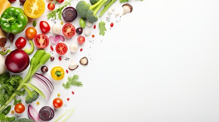 A diverse collection of vegetables meticulously organized over a white backdrop, ideal for food-related content