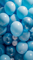 light blue balloons of different sizes, covered with, Staggered sizes,a lot,very many