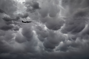 Plane in thunder storm cloud