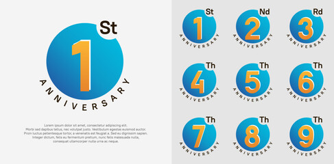 anniversary logotype vector set with blue color circle and orange number can be use for celebration moment