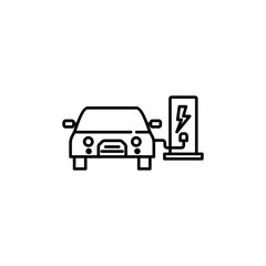 car charging vector icon. Hybrid Vehicle Logo. Eco friendly car or electric vehicle isolated white background.