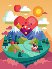 Obraz premium Enjoy the breathtaking vista painted with vibrant hues of nature in this captivating vector landscape.