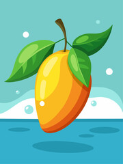 Mangoes floating in water, creating a refreshing and vibrant backdrop.