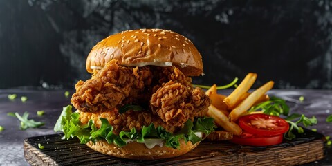 Zinger chicken burger with clear white background. Spicy crispy chicken burge
