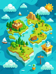 A map template with a vector water background.