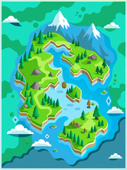 Fototapeta na wymiar Vector illustration of a world map centered on the Pacific Ocean with water patterns in the background.