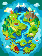 A map template with a vector water background.