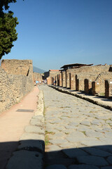 Ancient roman city of Pompeii on the shadow of Mount Vesuvius 