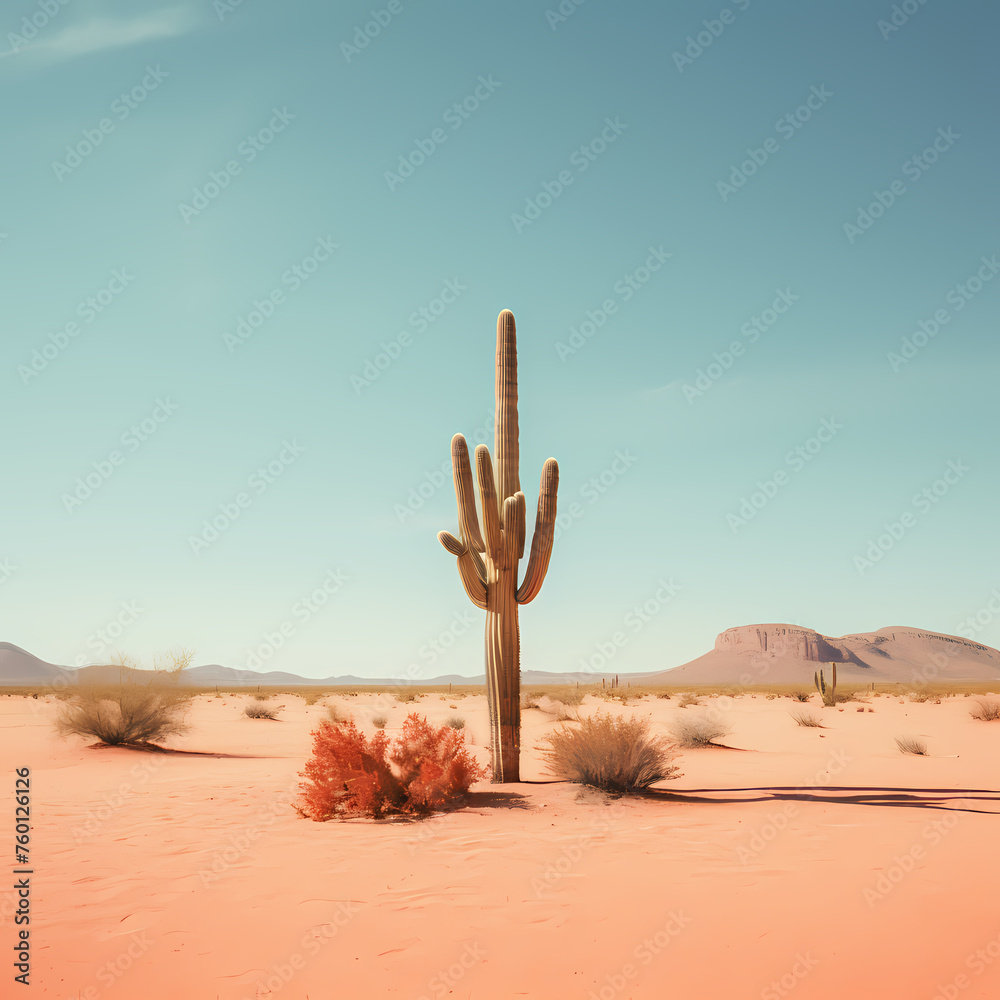 Sticker A minimalist desert landscape with a single cactus