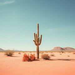 A minimalist desert landscape with a single cactus