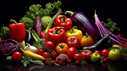 A curated spread of fresh vegetables on a dark surface presents a feast for the eyes, perfect for culinary enthusiasts