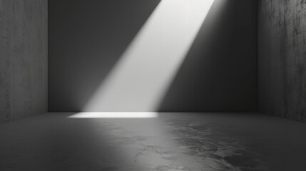 A single intense ray of light cuts through the darkness of a plain room, creating interesting...