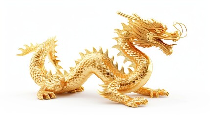 An exquisitely crafted golden dragon on a delicate gradient background, with focus on sculptural detail and texture